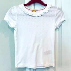 NEW Mini Boden White Eyelet Ruffle Trim Short Sleeve Top Size 6-7Y